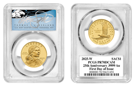 2025-W $1 Sacagawea Dollar PR70DCAM PCGS 25th Anniv FDOI T. Cleveland blue eagle 2025-W $1 Sacagawea Dollar PR70DCAM PCGS 25th Anniv FDOI T. Cleveland blue eagle