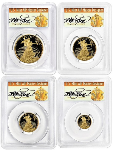 2018-W Gold Eagle ($5, 10, 25, 50) 4-Coin PR70 PCGS FDOI Wash D.C. T. Cleveland Art Deco