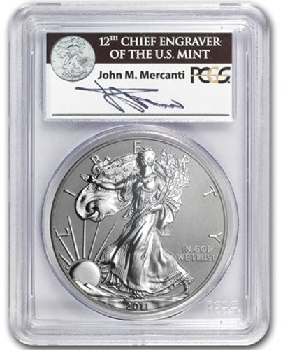 2011-P $1 Rev Proof Silver Eagle PR 70 PCGS 25th Anniversary First Strike Mercanti ASE Signed