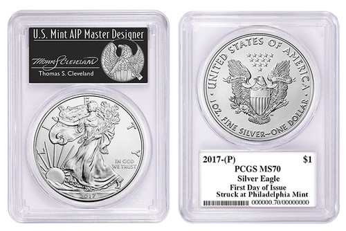 2017-(P) Silver Eagle MS70 PCGS First Day of Issue Thomas Cleveland Freedom label