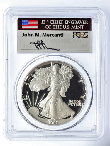 1987-S Proof Silver Eagle PR70 DCAM PCGS Mercanti Signed