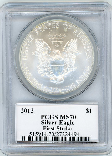 2013 Silver Eagle MS 70 PCGS First Strike Mercanti signed