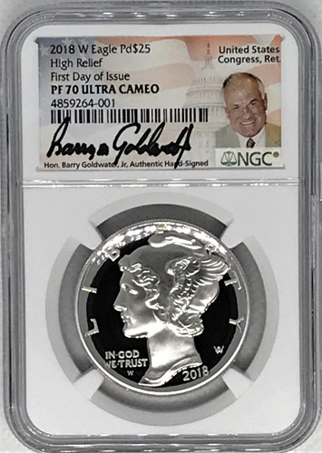 2018 W $25 Palladium Proof PF70 FDOI NGC  NEW B.Goldwater Label *Pop 6!*