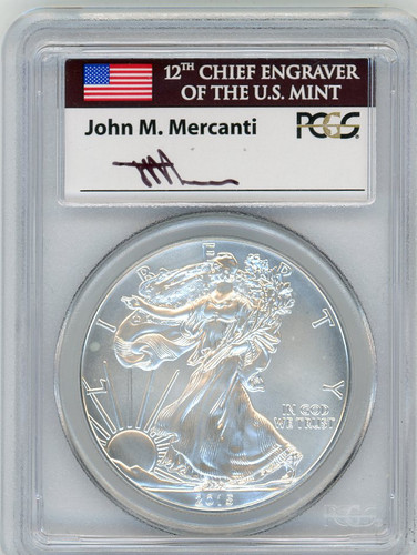 2015-W $1 Burnished Silver Eagle SP70 PCGS FDOI - Denver J Mercanti