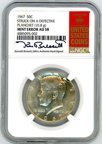 1967 50C AU58 NGC Mint Error Struck on a Defective Planchett (10.8g) K. Bressett