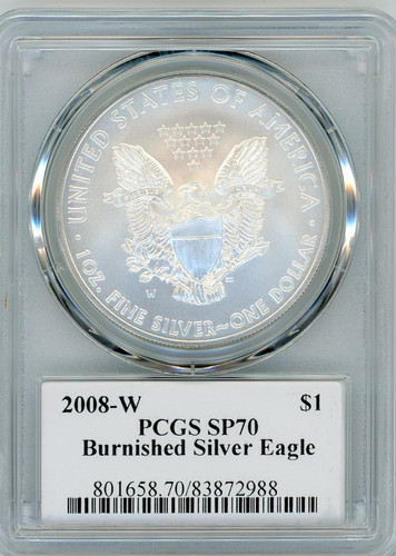 2008-W $1 Burnished Silver Eagle SP70 PCGS Gary Whitley