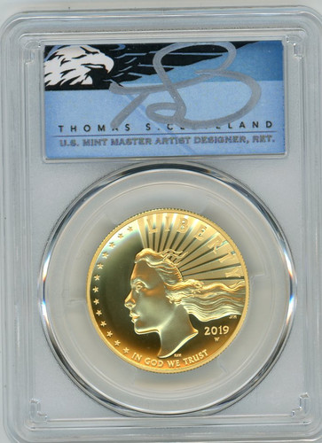 2019-W $100 Gold Liberty High Relief Enhanced SP70 PCGS First Strike T. Cleveland blue eagle