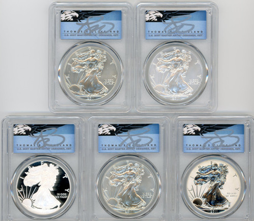 2011 ASE 5-Coin Set MS/PR70/SP70 PCGS 25th Anniv First Strike T. Cleveland blue eagle