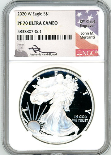 2020 W $1 Proof Silver Eagle PF70 NGC John Mercanti