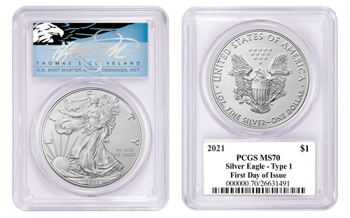 2021 ASE MS70 PCGS Type 1 FDOI T. Cleveland blue eagle