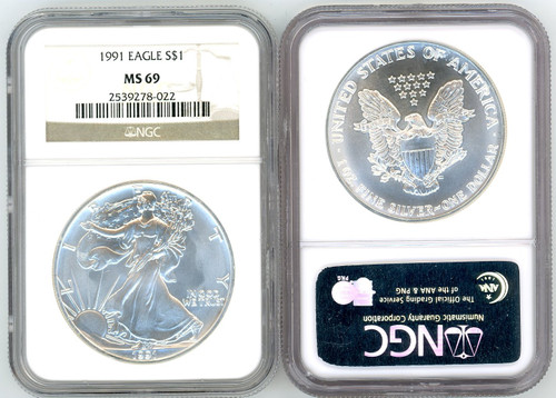 1991 $1 1 OZ Silver Eagle NGC MS69