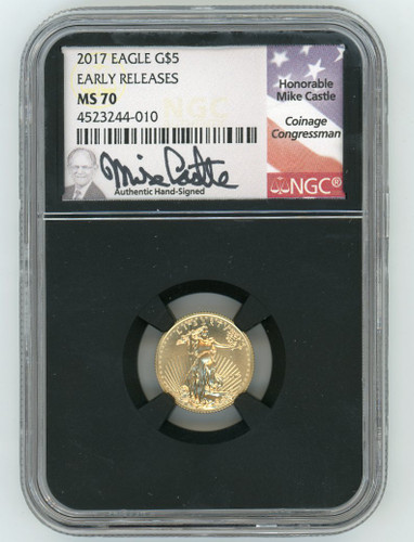 2017 $5 Gold Eagle MS70 NGC Early Releases Mike Castle black core