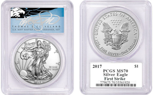 2017 ASE MS70 PCGS First Strike T. Cleveland blue eagle