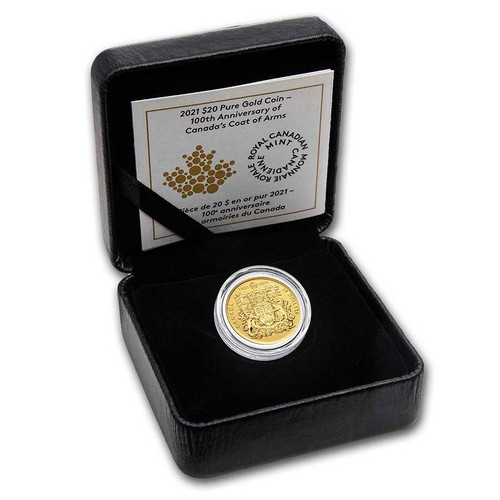 2021 $20 Canada Gold Rev. Proof Coats of Arms 100th Anniv. BU in OGP