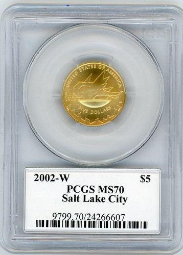 2002-W $5 Gold Salt Lake City MS70 PCGS J Mercanti *POP 1*