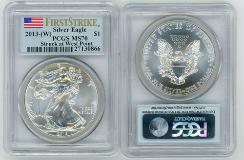2013-(W) $1 Silver Eagle MS70 PCGS Struck at WP Flag First Strike 