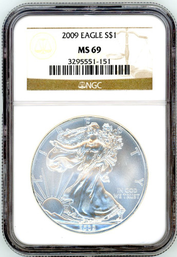 2009 $1 1 OZ Silver Eagle MS69 NGC Brown Label