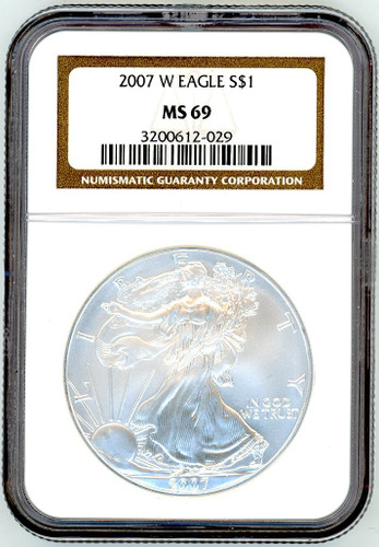 2007 W $1 Burnished Silver Eagle NGC MS69 Brown Label