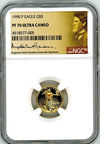 1990 P $5 Gold Eagle PF70 NGC Ultra Cameo A. St. Gaudens