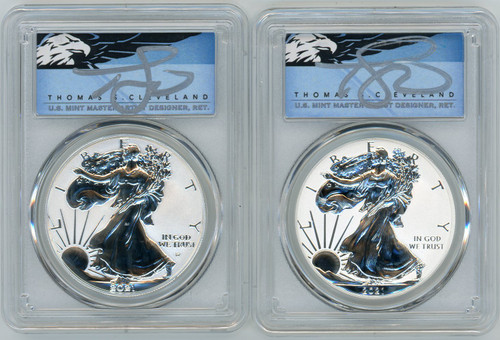 2021 ASE 2-Coin Set Rev PR70 PCGS (W T-1 & S T-2) T Cleveland blue eagle