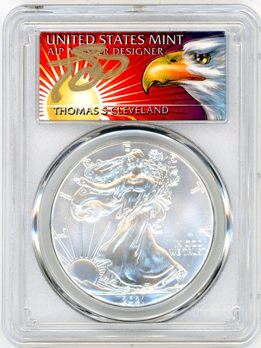 2021 $1 Silver Eagle MS70 PCGS Type 1 First Strike T Cleveland rays label 1 of 1000