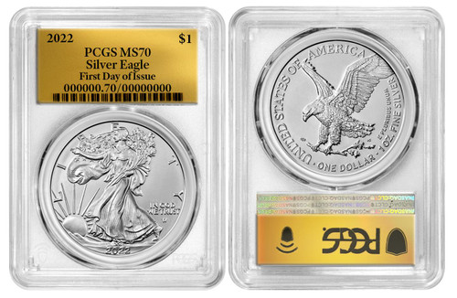 2022 $1 Silver Eagle MS70 PCGS First Day OF Issue Gold Foil 