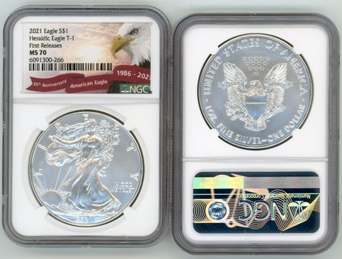 2021 ASE Heraldic Eagle T-1 MS70 NGC First Releases 35th Anniversary 1986-2021 eagle label