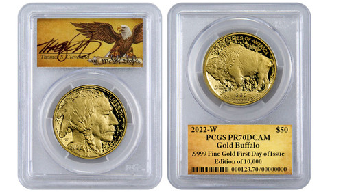 2022-W $50 Proof Gold Buffalo PR70 PCGS FDOI Edition of 10,000 Thomas Cleveland scroll