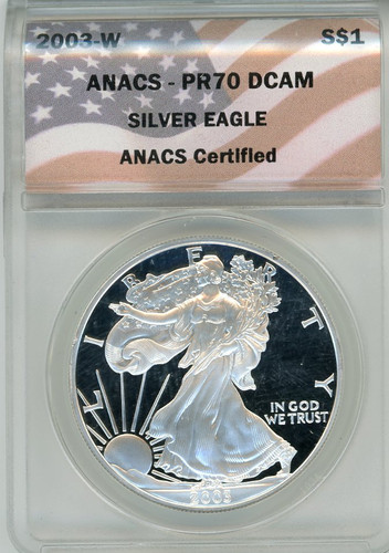 2003-W Proof ASE PR70 DCAM ANACS Certified flag label