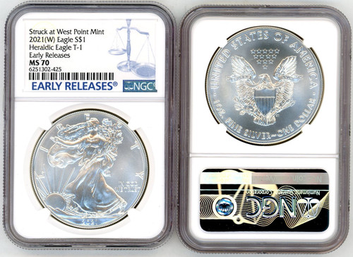 2021(W) ASE Heraldic Eagle T-1 MS70 NGC Struck at West Point Mint Early Releases blue scale label