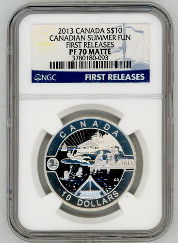 2013 Canada Silver $10 Canadian Summer Fun PF70 Matte NGC First Releases label