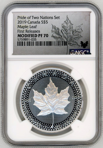 2019 Pride of Two Nations Set Modified PF70 $5 ML NGC First Releases maple leaf label