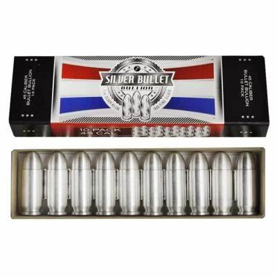 45 Caliber 1 OZ Silver Bullet Bullion 10 Pack