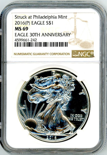 2016 (P) ASE MS69 NGC Struck at Philadelphia Eagle 30th Anniversary brown scale label