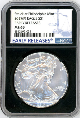 2017 (P) ASE MS69 NGC Struck at Philadelphia Mint Early Releases blue scale label - black core