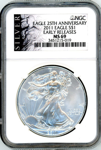 2011 ASE MS69 NGC Eagle 25th Anniversary Early Releases SILVER label