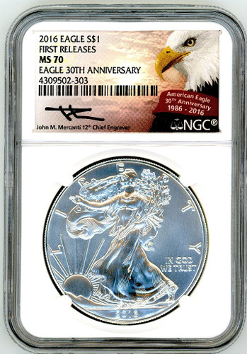 2016 ASE MS70 NGC First Releases Eagle 30th Anniversary Mercanti eagle label