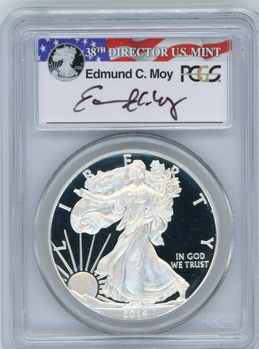 2014-W Proof ASE PR70 PCGS Ed Moy signed red, white, blue label