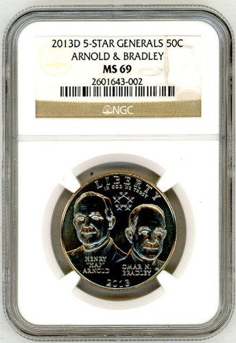 2013D 5-Star Generals 50C MS69 NGC Arnold & Bradley brown label