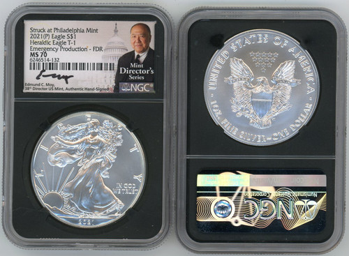 2021(P) ASE Heraldic Eagle T-1 MS70 NGC Struck at Philadelphia Mint Emergency Production - FDR Mint Director's Series Ed Moy