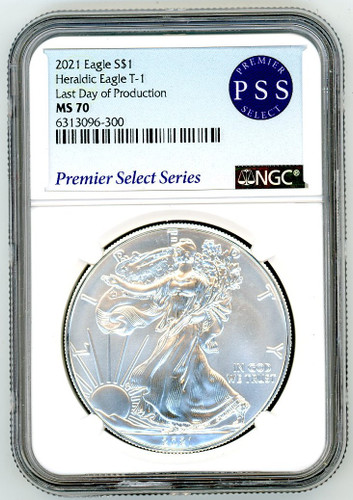 2021 ASE Heraldic Eagle T-1 MS70 NG Last Day of Production Premier Select Series label