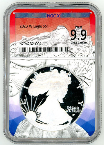 2023 W $1 Silver Eagle NGCX Proof 9.9 r/w/b lady liberty label/core