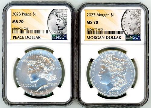 2023 Peace Dollar & Morgan Dollar MS70 NGC yellow label