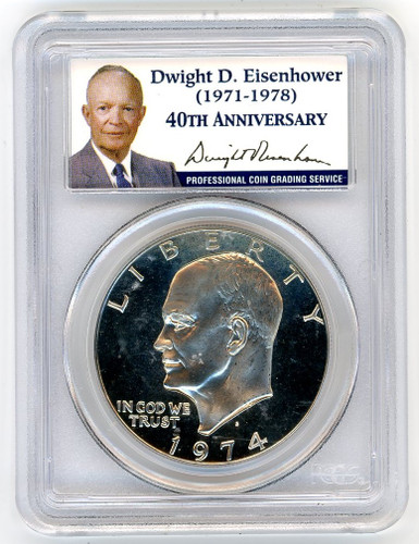 1974-S $1 Silver Clad Dollar PR69DCAM PCGS Dwight D. Eisenhower label