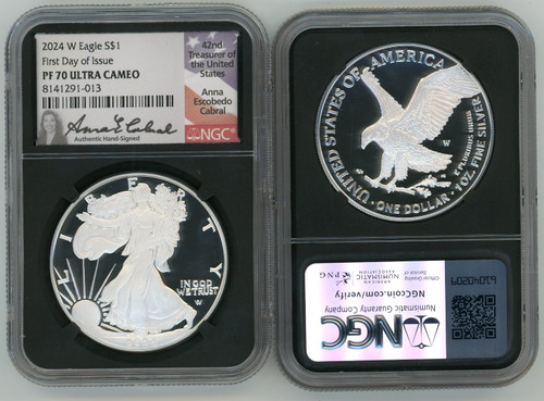 2024 W $1 Proof Silver Eagle PF70 NGC First Day Of Issue A Cabral 