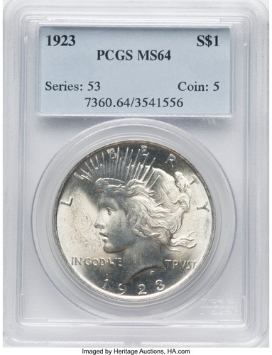 1923 Peace Dollar MS64 PCGS Series: 53 Coin: 5