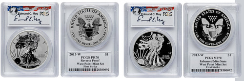 2013-W ASE 2-Coin Set Rev. PR70/Enh. MS70 PCGS West Point Mint Set First Strike Moy r/w/b label