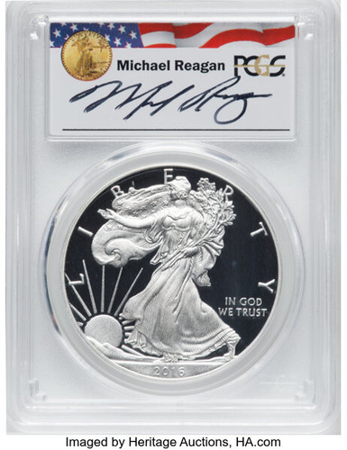 2016-W ASE PR70 PCGS 30th Anniversary Lettered Edge from Ronald Regan Chronicles Set Michael Reagan signed