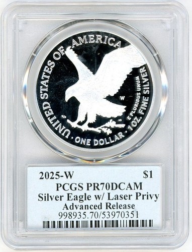 2025-W ASE w/Laser Privy PR70DCAM PCGS Advanced Release T. Cleveland wreath 2025-W ASE w/Laser Privy PR70DCAM PCGS Advanced Release T. Cleveland wreath