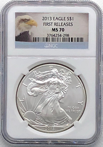 2013 $1 Silver Eagle MS70 NGC First Releases - Eagle label